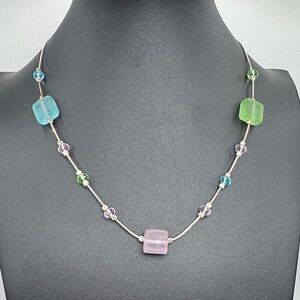 Multi-Color Glass Cube Station 925 Necklace - Women Jewelry